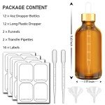 Amber Glass Dropper Bottles, 4oz, 12 Pack