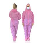 Pink Disposable Lab Coveralls with Hood - Pack of 5