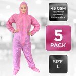 Pink Disposable Lab Coveralls with Hood - Pack of 5