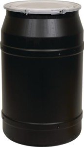 55 Gallon Black Plastic Drum with Lever-Lock Lid