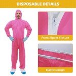 Disposable Hazmat Suits with Hood, XX-Large, Pink