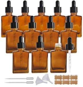 12 Pack 1 oz Amber Glass Dropper Bottles
