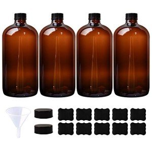 32 oz Amber Boston Round Glass Bottles - 4 Pack