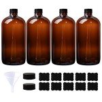 32 oz Amber Boston Round Glass Bottles - 4 Pack