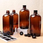 32 oz Amber Boston Round Glass Bottles - 4 Pack