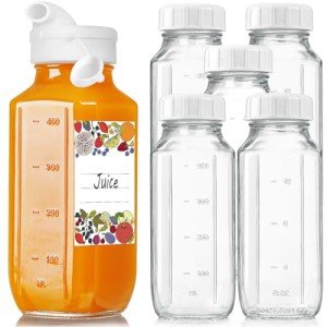 16 Oz Reusable Glass Juice Bottles with Spouts