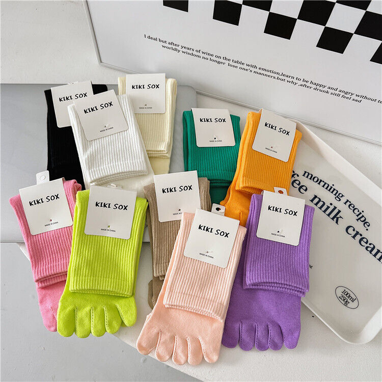 5Pair Women Five Finger Toe Socks Crew Combed Cotton Sport Colors Causal Classic
