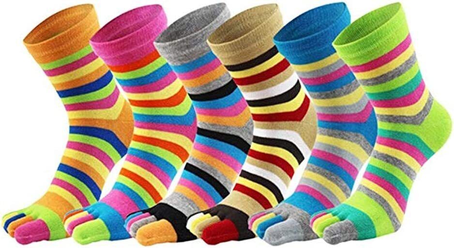 5 Pairs Women Five Finger Toe Socks Sport Causal Rainbow Stripe Multicolor 5-9