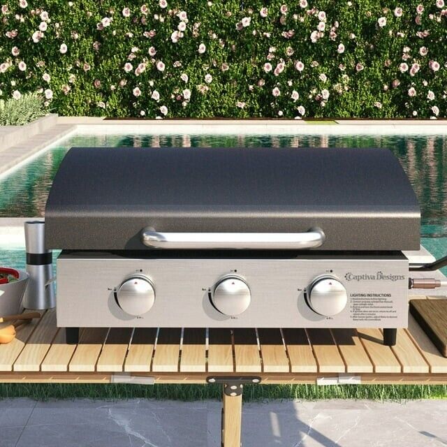 Portable 3-Burner Tabletop Gas Griddle Grill