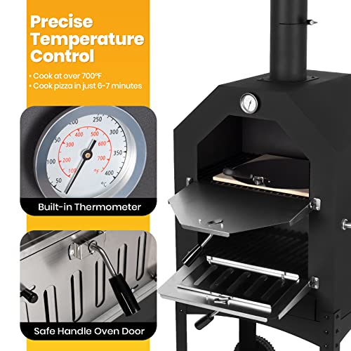 Outdoor Portable Wood-Fired Pizza Oven with Wheels