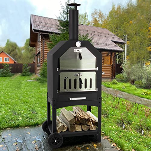 Outdoor Portable Wood-Fired Pizza Oven with Wheels