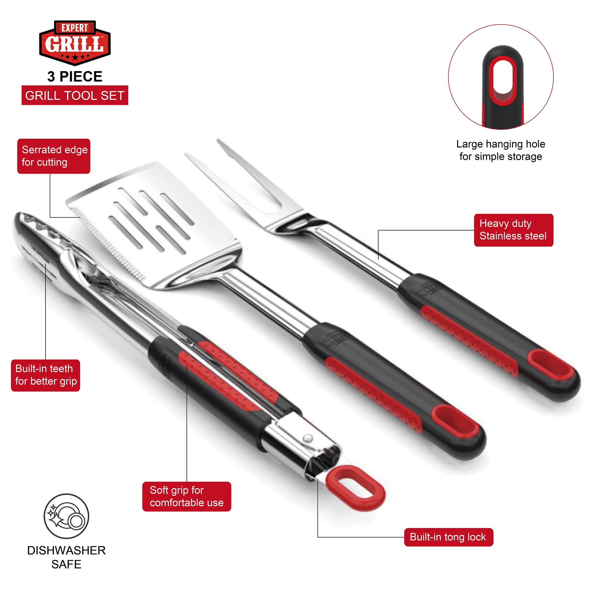Stainless Steel 3-Piece BBQ Tool Set