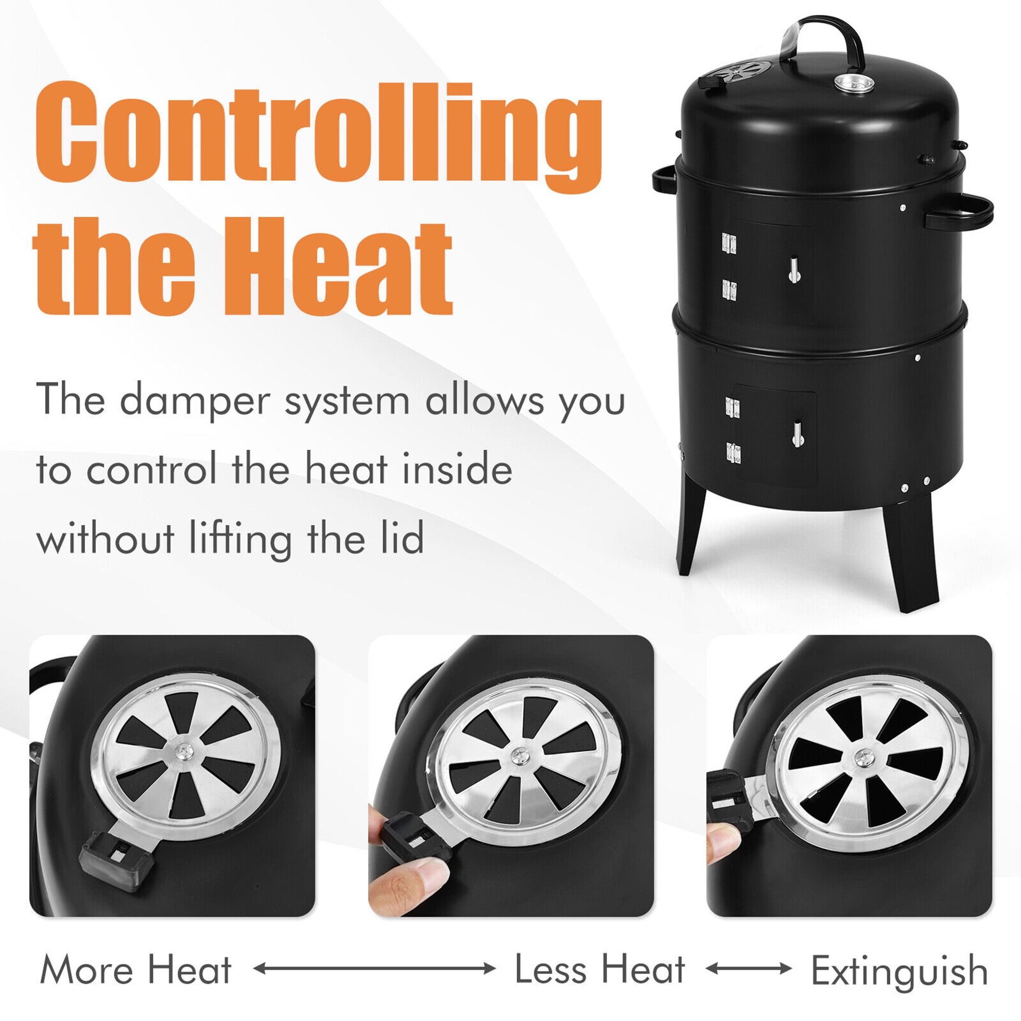 Vertical Charcoal BBQ Smoker Grill with Thermometer - Gymax