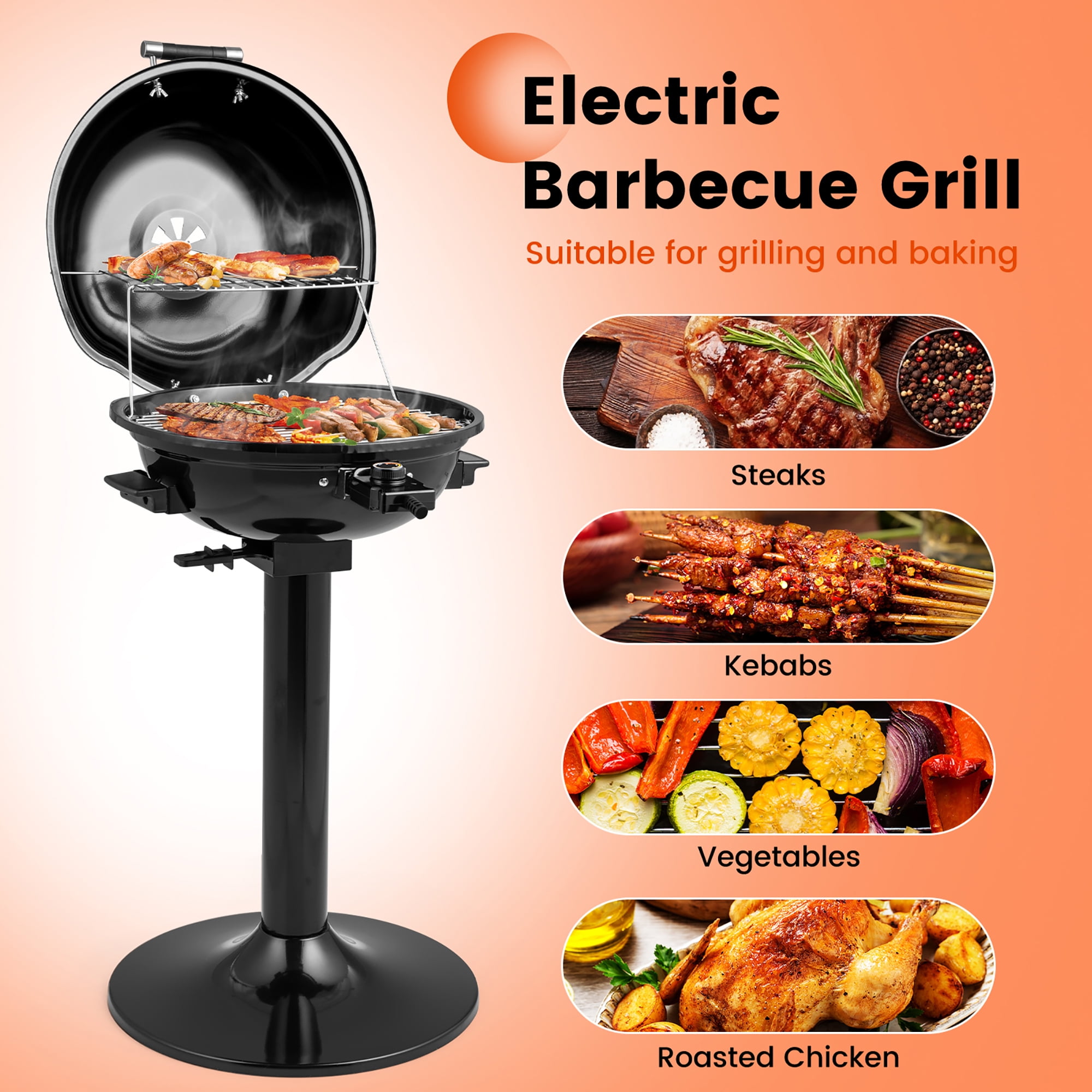 Costway Electric BBQ Grill with Warming Rack and Temperature Control