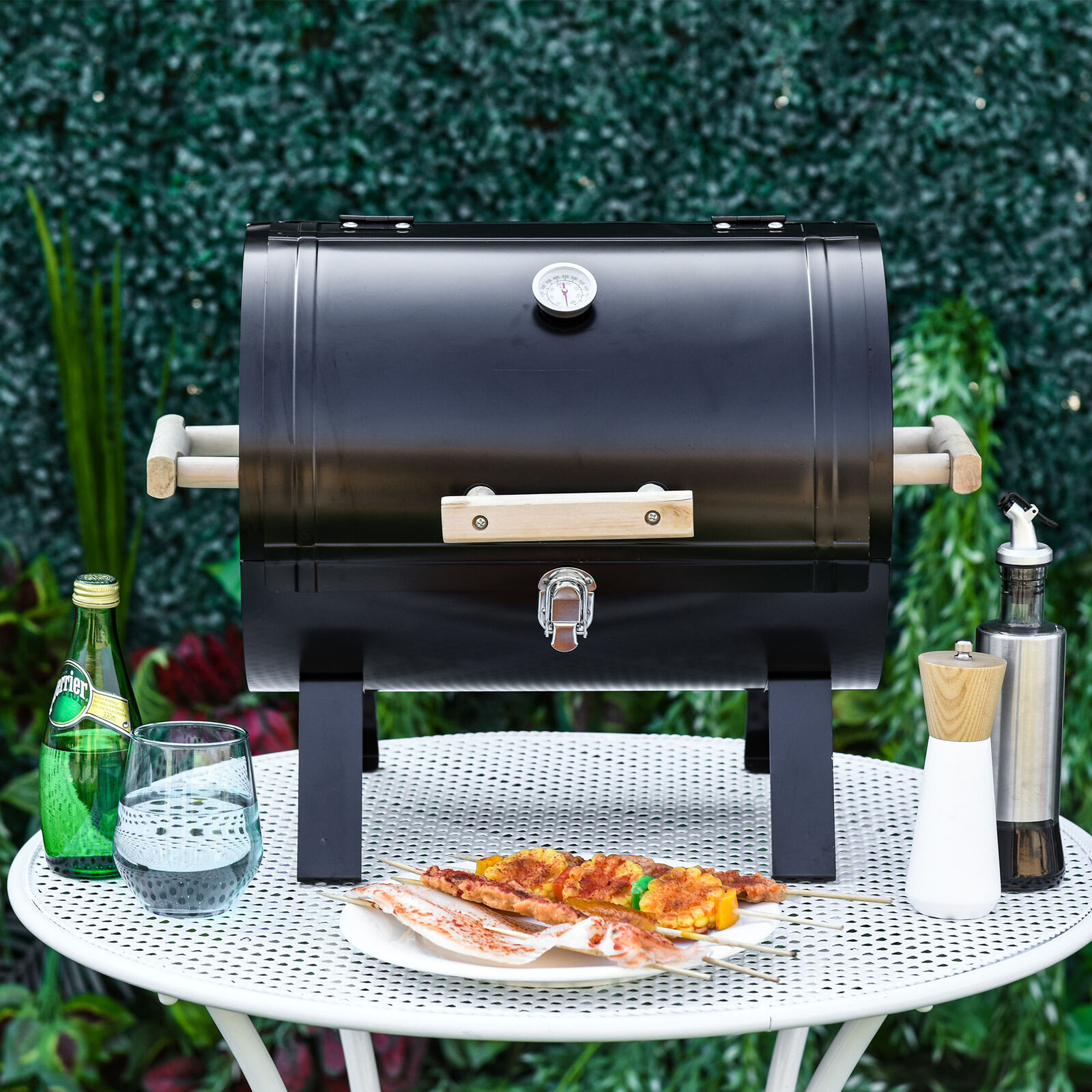 20" Outdoor Tabletop Charcoal BBQ Grill with Wooden Handle