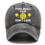 Pishovi Pickleball Hair Don't Care Fun Distressed Washed Black Baseball Cap, Vintage Adjustable Cotton Cap, Funny Retirement Gift for Man Woman, Birthday Gifts for Dad Grandpa Pickleball Lover