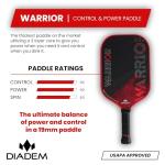 Diadem Warrior Pickleball Paddle | 3X L-Core Hybrid Nomex Polymer Honeycomb Core, Grit Paint Surface for Spin, Control and Power | Indoor/Outdoor | USAPA Approved (Red)