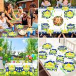 24 Guests Pickleball Party Decorations Supplies Pickleballs Party Tableware Set Pickle ball Player Themed Tablecloths Birthday Disposable Plates and Napkin for Baby Shower Brithday Decorations