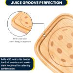 Pickleball Drink Coasters, 4/Pack, Pickleball Gift, Party Decoration, Birch Wood Coaster Set, 3.5 x 3.5”, Paddle Shape with Handle, Varnished Finish