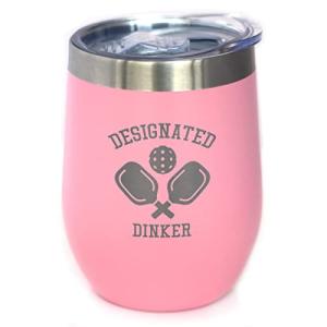 Bevvee Designated Dinker - Wine Tumbler Glass with Sliding Lid - Stainless Steel Insulated Mug - Funny Pickleball Themed Gifts and Decor - Pink