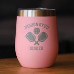 Bevvee Designated Dinker - Wine Tumbler Glass with Sliding Lid - Stainless Steel Insulated Mug - Funny Pickleball Themed Gifts and Decor - Pink