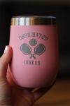 Bevvee Designated Dinker - Wine Tumbler Glass with Sliding Lid - Stainless Steel Insulated Mug - Funny Pickleball Themed Gifts and Decor - Pink