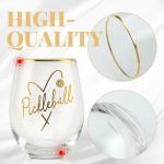 Onebttl Pickleball Gifts for Women, Pickleball Lover Glass, 17 oz Stemless Wine Glass with Foil Stamping Pattern