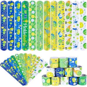 Serencatcher 48PCS Pickleball Slap Bracelets Bulk for Kids, Pickleball Party Favors Love Pickleball Slap Wristbands for Pickleball Party Supplies Gifts Sports Themed Pickleball Birthday Decorations