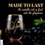 Onebttl Pickleball Gifts for Women, Pickleball Lover Glass, 17 oz Stemless Wine Glass with Foil Stamping Pattern