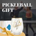 Onebttl Pickleball Gifts for Women, Pickleball Lover Glass, 17 oz Stemless Wine Glass with Foil Stamping Pattern
