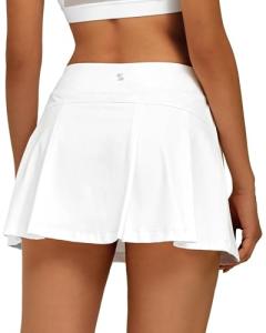 Stelle Women Tennis Skirt Golf Skorts Athletic High Waisted with Pockets Inner Shorts Sport Workout Pleated Pickleball(White-Nylon,S)