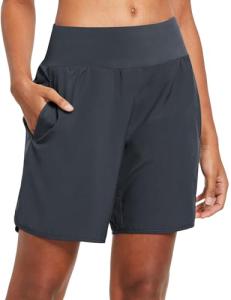 baleaf Womens' 7" Long Running Shorts Back Zipper Pocket Lightweight Quick Dry Athletic Shorts with Liner Grey Size L