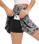 Oyamiki Plus Size Tennis Skirts for Women with Shorts Athletic High Waisted Skorts Printed Leaves Golf Skirt Lightweight Gym Wear XL