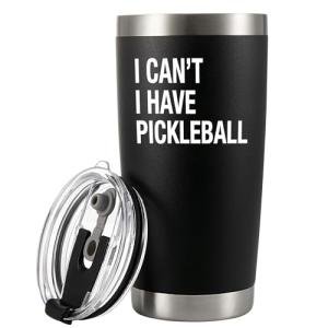 Panvola I Can’t I Have Pickleball Sports Player Pickleball Gifts for Men Women Grandpa Grandma Husband Wife Mom Dad Vacuum Insulated Tumbler Travel Mug 20 oz Black
