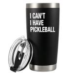 Panvola I Can’t I Have Pickleball Sports Player Pickleball Gifts for Men Women Grandpa Grandma Husband Wife Mom Dad Vacuum Insulated Tumbler Travel Mug 20 oz Black