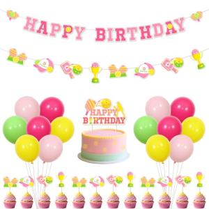 SHADOAMP Pickleball Party Decoration Girls, Pink Pickleball Themed Happy Birthday Banner Garland Cake Cupcake Topper Latex Balloons for Sports Themed Birthday Party Supplies