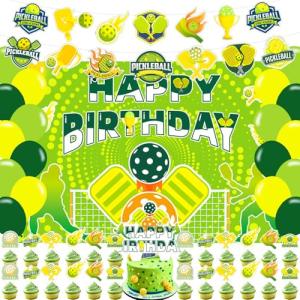 Pickleball Party Decorations Pickleball Party Supplies Includes Pickleball Birthday Banner Backdrop Cake Topper Cupcake Toppers Balloons for Pickleball Birthday Decorations Favors