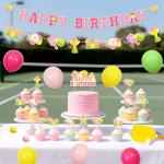 SHADOAMP Pickleball Party Decoration Girls, Pink Pickleball Themed Happy Birthday Banner Garland Cake Cupcake Topper Latex Balloons for Sports Themed Birthday Party Supplies