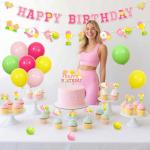 SHADOAMP Pickleball Party Decoration Girls, Pink Pickleball Themed Happy Birthday Banner Garland Cake Cupcake Topper Latex Balloons for Sports Themed Birthday Party Supplies