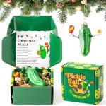 Haooryx Christmas Pickleball Pickle Glass Ornament - Funny Pickleballer Ornament Boxed Gift Set Green Glass Christmas Pickle Pendant for Xmas Tree House Tradition Decor New Year Holiday Party Favor