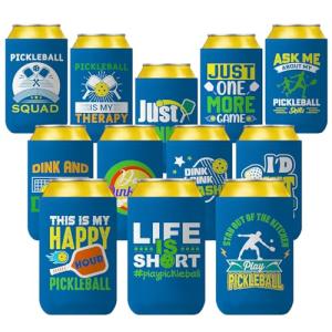 Pop Nordic Pickleball Themed Can Cooler - 12 Packs Funny Pickleball Gifts for Women Men, Neoprene Insulated Beer Can Sleeve Bulk for Sport Party Favor Supplies