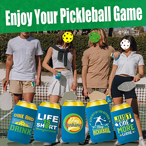 Pop Nordic Pickleball Themed Can Cooler - 12 Packs Funny Pickleball Gifts for Women Men, Neoprene Insulated Beer Can Sleeve Bulk for Sport Party Favor Supplies