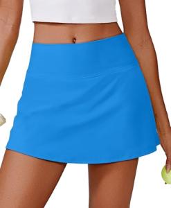 PINSPARK Golf Skirts for Women Lightweight Tennis Mini Skorts Built-in Shorts Stretch Pickleball Skort Skirts, Sparkle Blue Medium