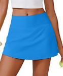 PINSPARK Golf Skirts for Women Lightweight Tennis Mini Skorts Built-in Shorts Stretch Pickleball Skort Skirts, Sparkle Blue Medium