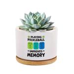 Loovelo Playing Pickleball Improves Memory Ceramic Succulent Plant Pot with Bamboo Tray Pickleball Gifts Pickleball Lovers Players Plant Lover 3.5 Inch White (No Plants)