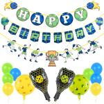 Pirese Pickleball Birthday Decorations, Pickleball Party Supplies with Happy Birthday Banner, Paddle & Pickleball Foil Balloons, Pickleball Party Decor, Pre-Strung Pickleball Decorations for Birthday