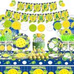 Pickleball Birthday Party Decorations, Pickleball Happy Birthday Banner, Cake Toppers, Tableware, Tablecloth and Balloons for Pickleball Themed Party Supplies, Serves 20