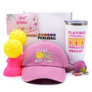 LUDUEIKSW Pickleball Gifts for Women, Funny Pickleball Birthday Gifts Basket for Wife Mom Grandma Aunt Sister Friends, PB Accessories Set with Hat Tumbler for Lady Player