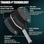 Pickleball Training Paddle -USAPA Approved Pickleball Trainer Practice Paddle, Raw Carbon Fiber Particle Paint Frosted Surface, Extra Long Handle, 16mm Core Sweet Spot Training,Gray