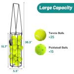 HolyMaji Cylindrical Tennis Ball Hopper Collector Pickleball Balls Retriever Basket Tennis Ball Picker Upper for Easy Picking and Storage Metal Container Holds 24 Tennis Balls Training Caddy (Black)